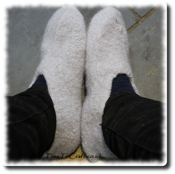 homemade felted slippers on feet 2a