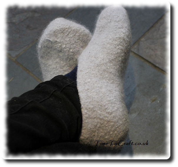 homemade felted slippers on feet g
