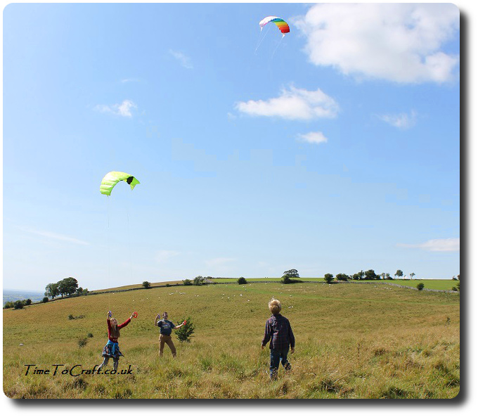 family flying kites