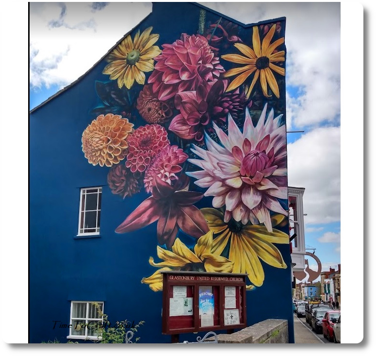 Flower mural in Glastonbury - a good walk